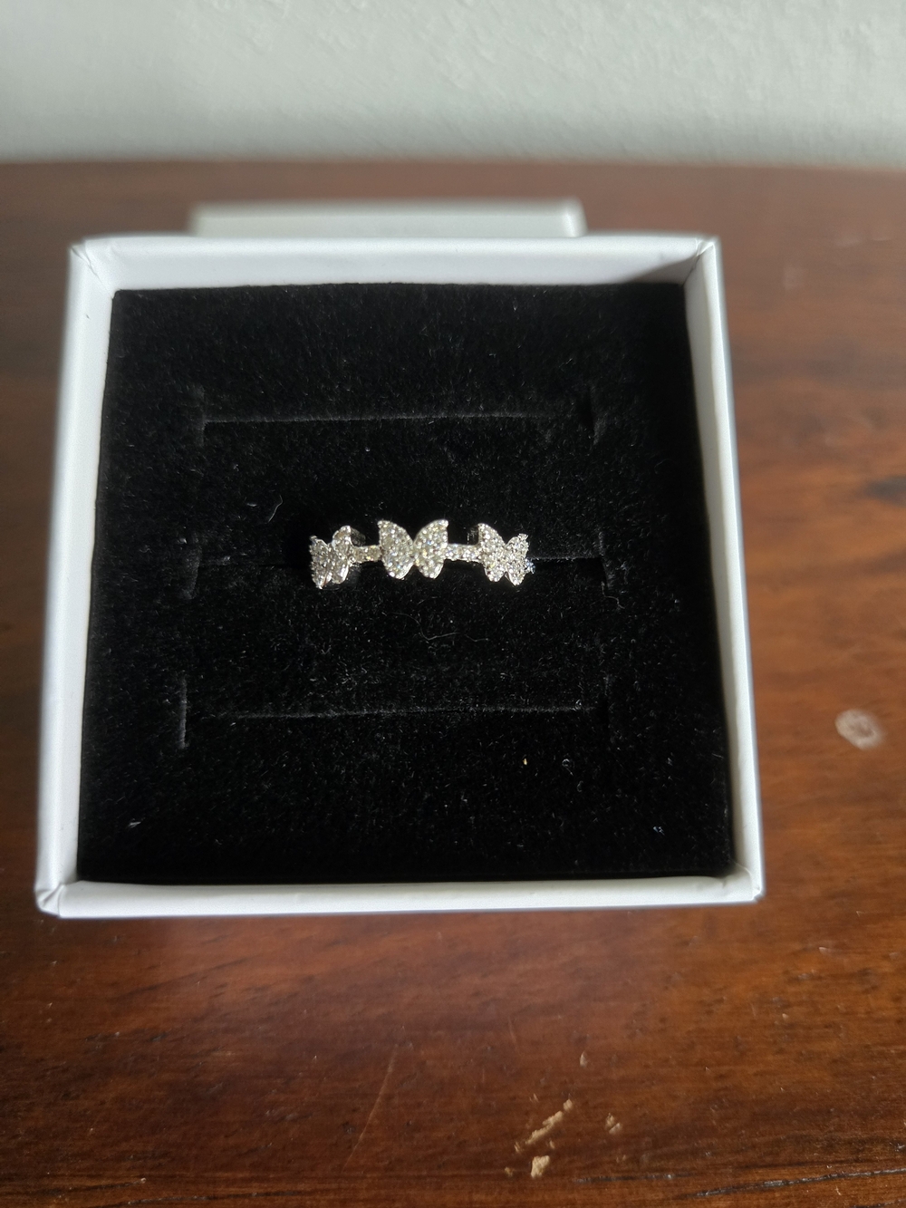 Delicate Silver Butterfly Ring with Moissanite Accents